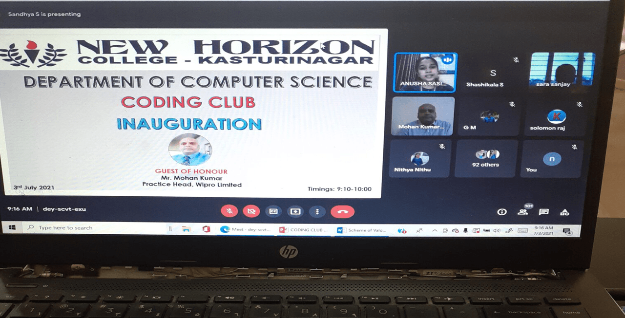 A webinar on Coding Club at NHC Kasturinagar