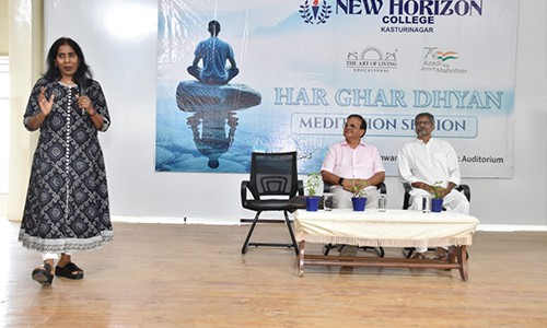 New Horizon College Kasturinagar in association with Art of living under the aegis of Azadi ka Amrit Mahotsav ,Ministry of Culture   conducted a meditation session under the campaign Har Ghar Dhyan